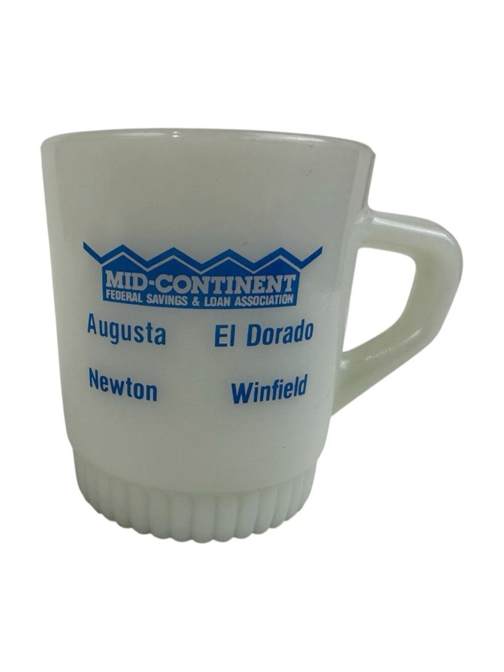 Anchor Hocking Fire King Milk Glass Mug Mid-Continent Bank Advertising vintage